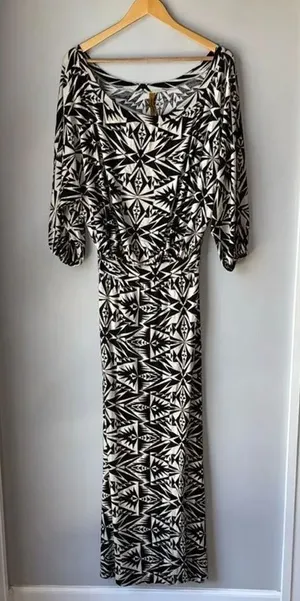 Rachel Pally Jersey Bat Wing Maxi Dress Black White Geometric thumbnail 1