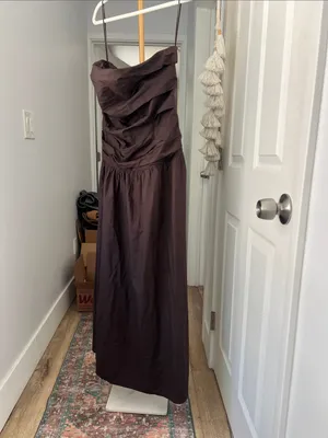 GAP Poplin Strapless Drop Waist Midi to Maxi Dress in Terra Brown Large $118 thumbnail 5