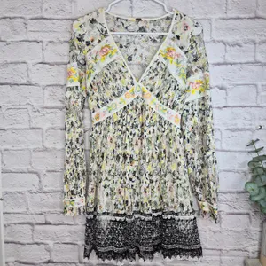 Free People Soli Plunge Long Sleeve Floral Lace Embroidered Mini Dress XS S thumbnail 3