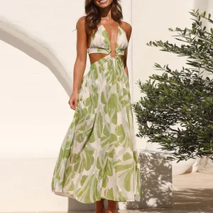 Commense Tropical Sunkissed Cutout Open Back Resort Green Maxi Dress Small thumbnail 4