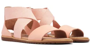 Sorel Ella Sandal Women 9.5 Pink Leather Elastic‎ Ankle Strap Open Toe Boho thumbnail 1