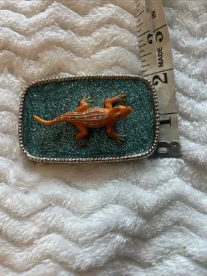 Orange Lizard Reptile Alligator belt buckle with Teal Glitter Accent thumbnail 6