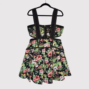 NWT Gianni Bini Dress Black Alexie Corset Mini Floral Cutout Fit Flare Large thumbnail 2