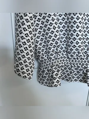 Ann Taylor Floral Border Print Peplum Blouse Mustard White Women Size Medium thumbnail 2