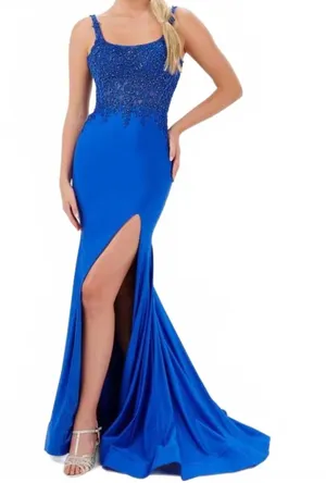 Tiffany Designs Womens Mermaid Prom Formal Sequin Royal Blue Beaded Dress Size 2 thumbnail 1