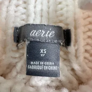 Aerie Womens XS Mock Neck Cable Knit Sweater Cream Pinkish Wool Blend Chunky thumbnail 4