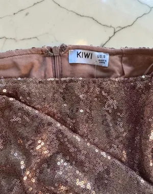 KIWI Rose Gold Sequin Tie-Front Wrap Mini Skirt thumbnail 2