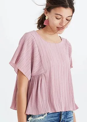 Madewell Texture & Thread Micropleat Top in Vintage Mauve thumbnail 1