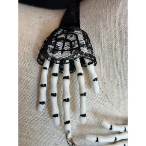 Gothic‎ Skeleton Hands Velvet Choker Black Lace Halloween Macabre Accessory thumbnail 6