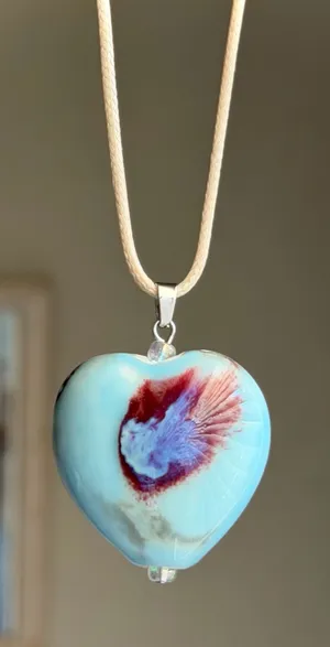 Handmade chunky large heart ceramic bead cute fairy boho whimsy necklace🩵 thumbnail 1