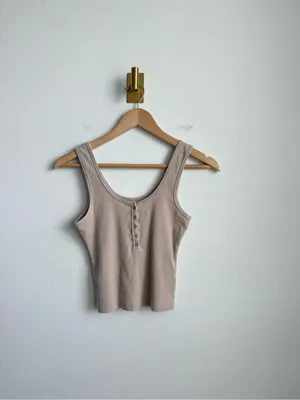 Abercrombie & Fitch Soft A&F Rib Henley Tank Top Beige XS thumbnail 5