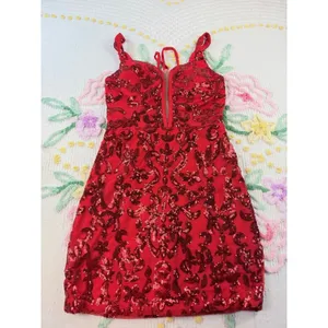 Pomuyoo Red Sequin Lace Up Back Mini Dress Party Cocktail Formal Gown 5y thumbnail 2
