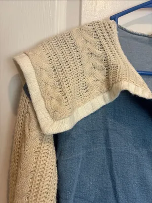 Ruby Rd Brand Blue Stretch Denim With Knit Sleeves And Collar Button Closure thumbnail 9