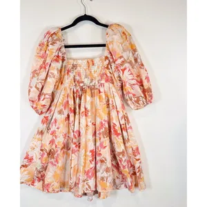 Abercrombie Fitch Womens Dress Peach Ruched Bodice Puff Sleeve Mini A Line Small thumbnail 9