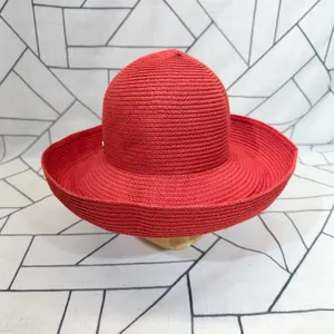 Betmar Sun Hat OS Red Paper Straw Wide Brim Packable Summer Hat‎ thumbnail 2