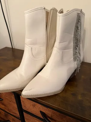 Oasis Society Boots White With Rhinestone Fringe thumbnail 3