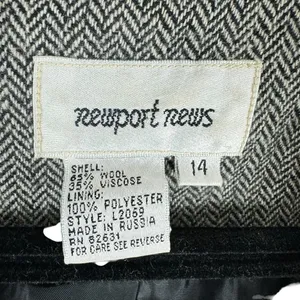 Newport News Vintage Black‎ White Chevron Wool Tweed Long Button Up Pea Coat 14 thumbnail 5