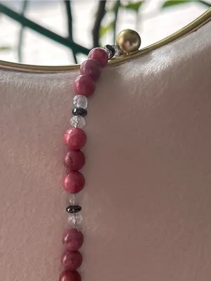 Handcrafted Rhodonite + Labradorite Beaded Necklace with Abalone Shell Pendant thumbnail 3