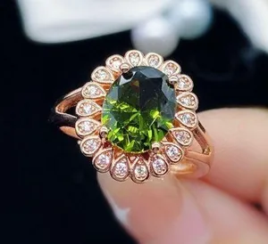 14K Rose Gold Plated Adjustable Crystal Green Peridot Ring for Women thumbnail 1