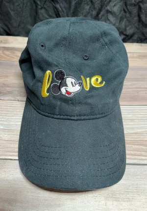 Disney Mickey Mouse Embroidered Love Heart Black Adjustable Hat thumbnail 1