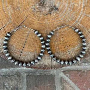 Red Saguaro Trading Post Navajo Style Pearl Hoop Earrings thumbnail 2