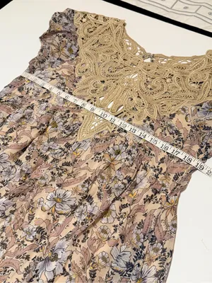 Free People Margot babydoll mini dress, bohemian printed crochet detail sz M thumbnail 8