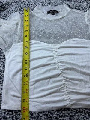 White Coquette Romantic Swiss Dot Mesh Long Sleeve Ruched Sweetheart Crop Top Size L thumbnail 5