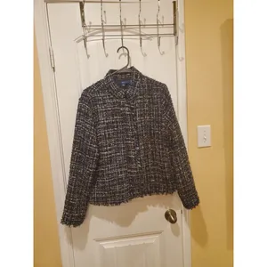 Apt 9 Blue Metallic Tweed Dressy Jacket New Women Size L Zip Snap Office thumbnail 3