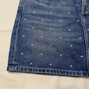 Current/Elliott Size 25 Cotton Blue Denim Studded Mini Skirt Distressed‎ thumbnail 3