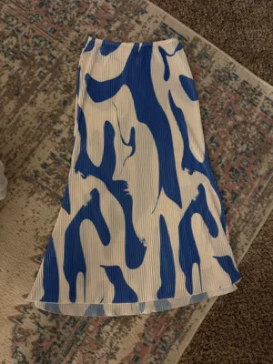 Navy & White Pleated Midi Skirt Blue thumbnail 2