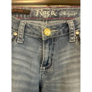 Western rock Wrangler Blue Low Rise Bootcut Jeans casual 26x32 cowgirl thumbnail 2