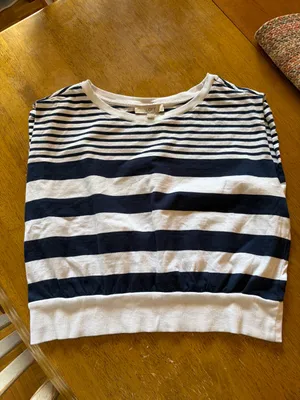 LOFT Navy White Sleeveless Striped Dolman Top Size XL Nautical Coastal Cropped thumbnail 2