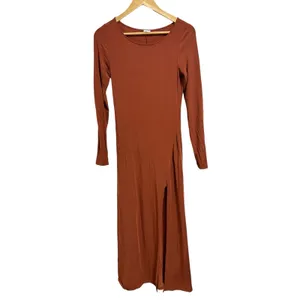 Wilfred Aritzia Rust Orange Long Sleeve‎ Side Slit midi Dress Small thumbnail 2