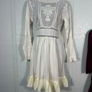 Free People White Victorian Waisted Mini Dress Ivory No Size EUC thumbnail 3
