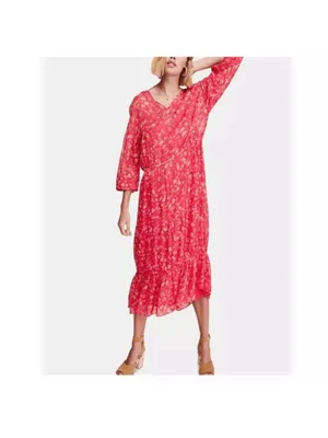 Free People Wallflower Midi Dress Raspberry Pink Floral Tiered Small‎ NWT thumbnail 12