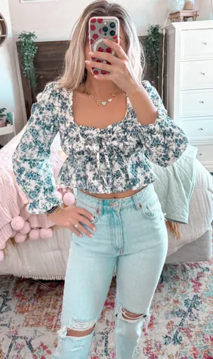 Chelsea & Violet Blue Floral Linen Longsleeve thumbnail 2