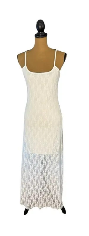 Jessica Simpson White Lace Maxi Dress Sheer Slip Lined Bridal Coquette M Summer thumbnail 1
