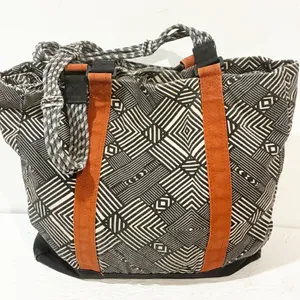 Kavu Black White Printed Snap Closure Tote Bag Large Compartment Travel thumbnail 5