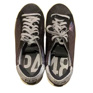 P448 John Sneakers Womens 39 Purple Silver Metallic Suede Low Top Italian Luxury thumbnail 5