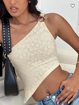 Princess Polly Women’s 6 Toomba One-Shoulder Silver Ring-Detail Crop Top - Cream thumbnail 1