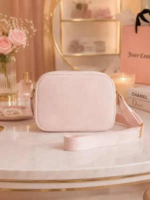 Juicy Couture Let It Shine Pink Velour Glitter Logo Crossbody Bag NWT thumbnail 5