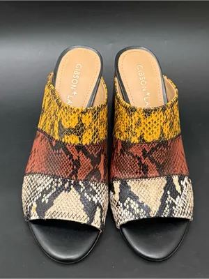 GIBSON LATIMER Mya Patchwork Snakeskin Leather Block Heel Mules Size 7.5 thumbnail 3
