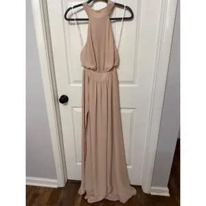 Reformation High Halter Neck‎ Open Back Maxi Dress Blush Nude Formal Gown thumbnail 4
