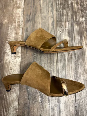 Vince Suede Open-Toe Mule in Cognac with Gold Accent Size 5.5 thumbnail 12