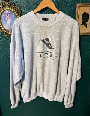 American Vintage Vintage Alaska Embroidered Crewneck XXL Terry Cloth Pullover Sweatshirt thumbnail 1