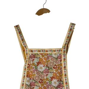 So Me Floral Romper Women Medium Orange Yellow Retro 70s Cotton Boho Cottagecore thumbnail 4