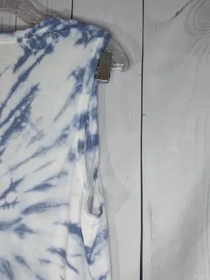 American Eagle Blue and White Tie-Dye Boho Festival Tank with Lattice V-Neck thumbnail 6