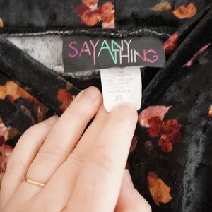 90s Grunge Say Anything‎ Floral Crushed Velvet Skater Mini Skirt XL Black Orange thumbnail 5