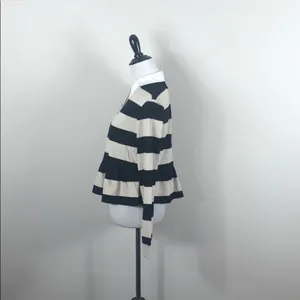 Abound Striped Peplum Top Black Beige Collared Split Neck NWT XS thumbnail 5