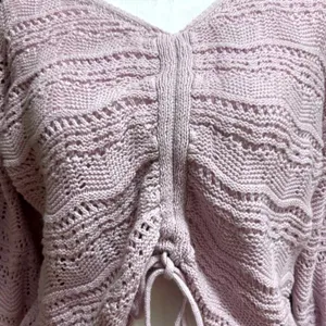 Jessica Simpson Sweater Womens M Lavender Pointelle Crochet‎ Ruched Crop Boho thumbnail 2